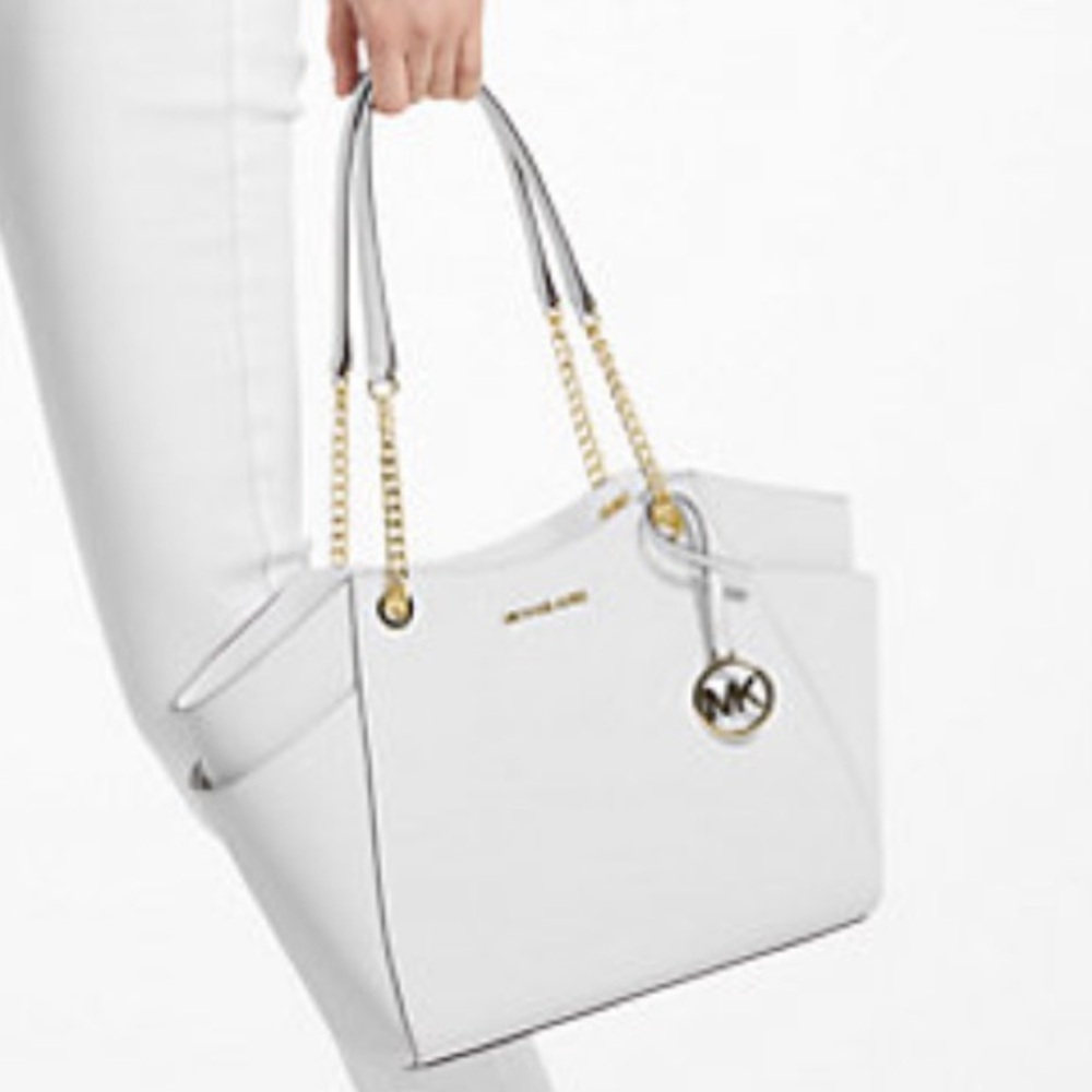 Michael Kors Jet Set Lg Saffiano Leather Chain Shoulder Tote MK
Optic White 
NWT